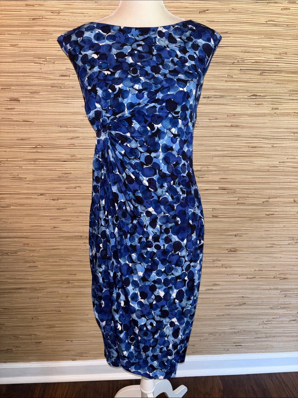 Connected apparel Blue Printed Sheath Dress - Elegant Knot Detail size 8 EUC!
